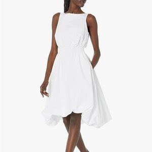 Trina Turk White elegant Hi Lo Smocked Sleeveless Dress Size XS minimalist